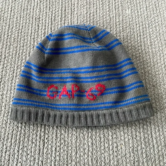 GAP Gray Cobalt Blue Striped Beanie Winter Hat