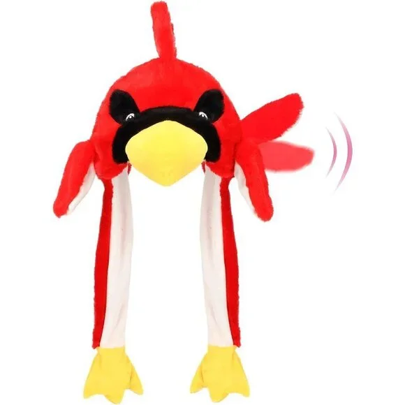 Kids Cardinal Animal Hat with Ears Moving Jumping Pop Up Beating Plush Holiday