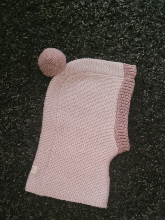 Children's Knit Pom-Pom Hood in Soft Pink