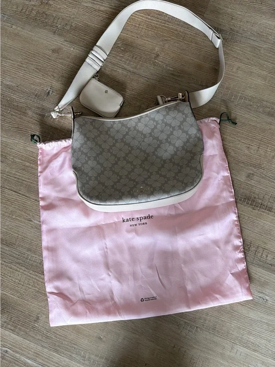 kate spade Beige Floral-Print Crossbody with White Strap
