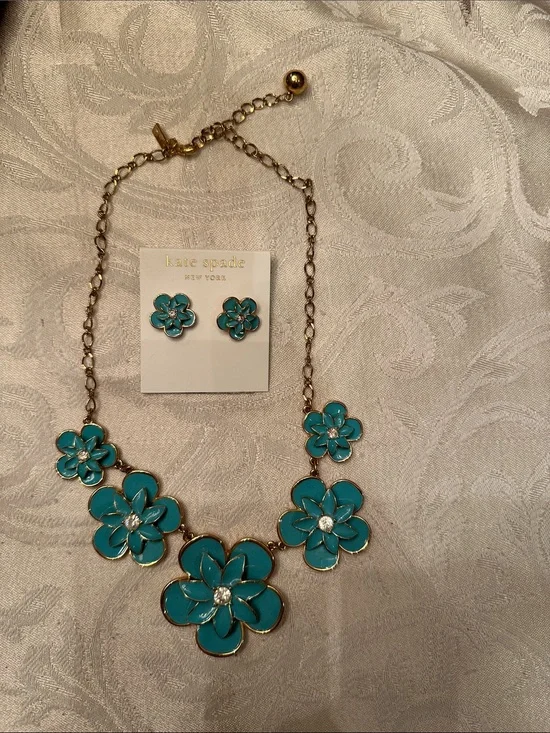 kate spade Turquoise Enamel Floral Statement Necklace with Matching Studs