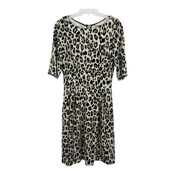 Kate Spade Dress Leopard Print Sheath Sz 8 Zip Back Short Sleeves Stretch