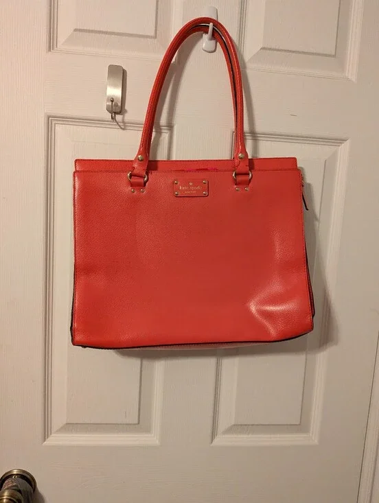 kate spade Coral-Pink Pebbled Leather Tote -Flamingo Wellesley Kory Tote Bag