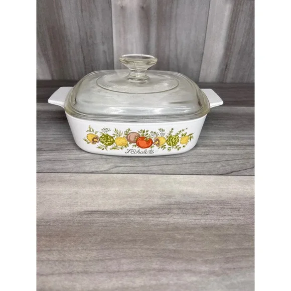 Corning Ware Casserole Dish 1 Qt White Excellent L'Echalote‎ Spice O' Life VTG