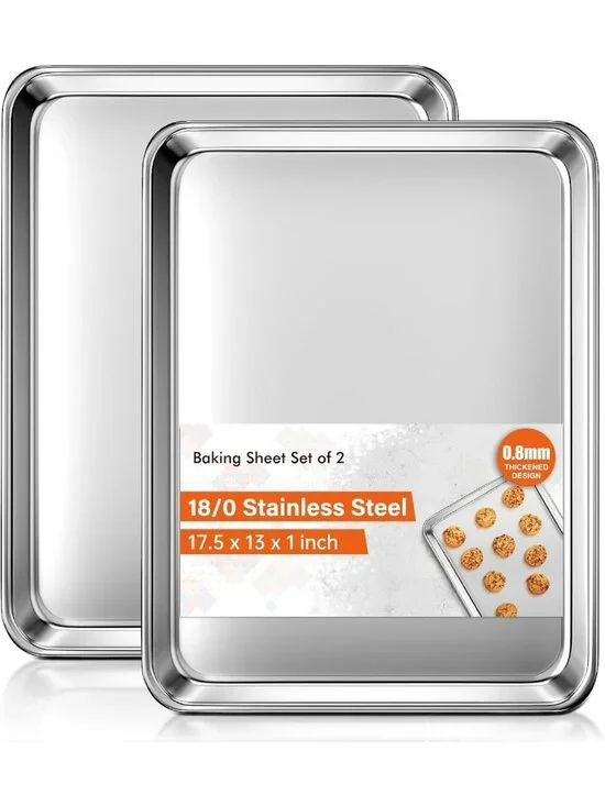 Set of 2 Heavy Duty Stainless Steel Baking Sheets - Nonstick, Warp Resistant