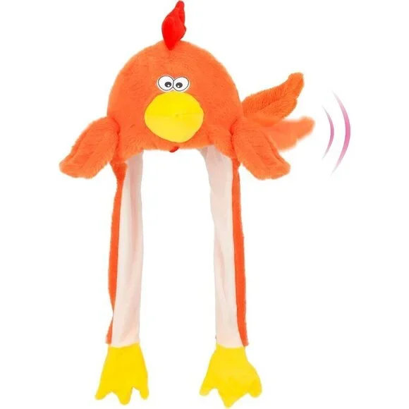 Kids Chicken Animal Hat with Ears Moving Jumping Pop Up Beating Plush Holiday