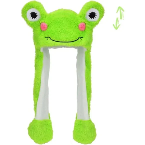 Kids Frog Animal Hat with Ears Moving Jumping Pop Up Beating Plush Holiday