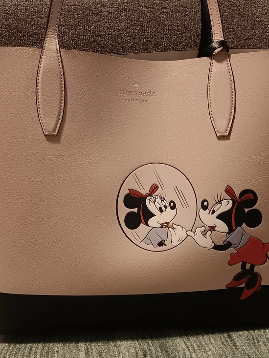Reversible Kate spade pink Minnie Mouse leather tote with black trim