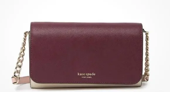 Kate Spade Cameron Small Flap Crossbody Cherry Wood White Pink  Burgundy Maroon