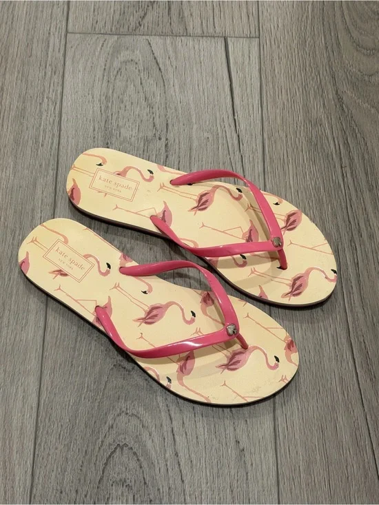 kate spade Pink Flamingo Print Flip Flops