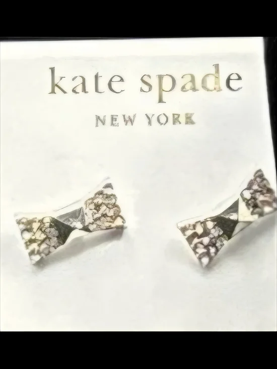 kate spade White and Silver Marbled Bow Stud Earrings