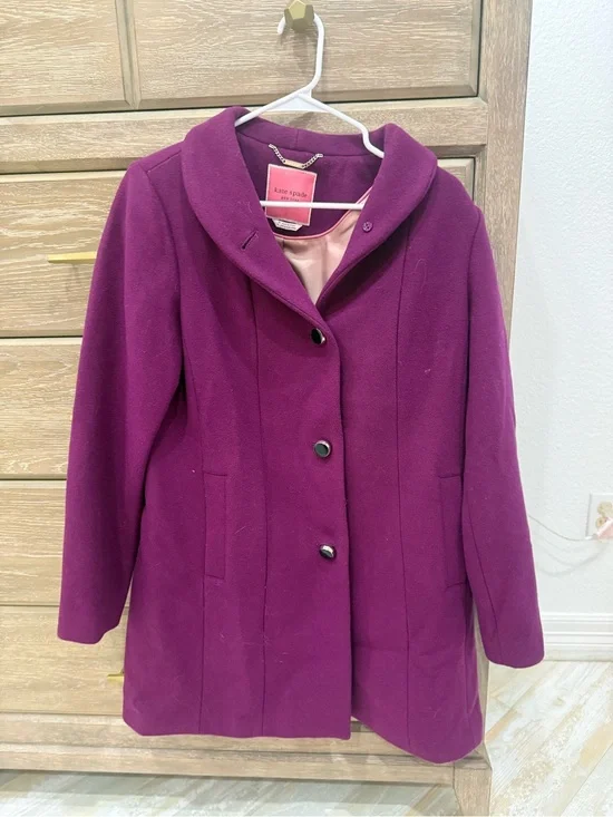 kate spade Rich Plum Wool-Blend Pea Coat