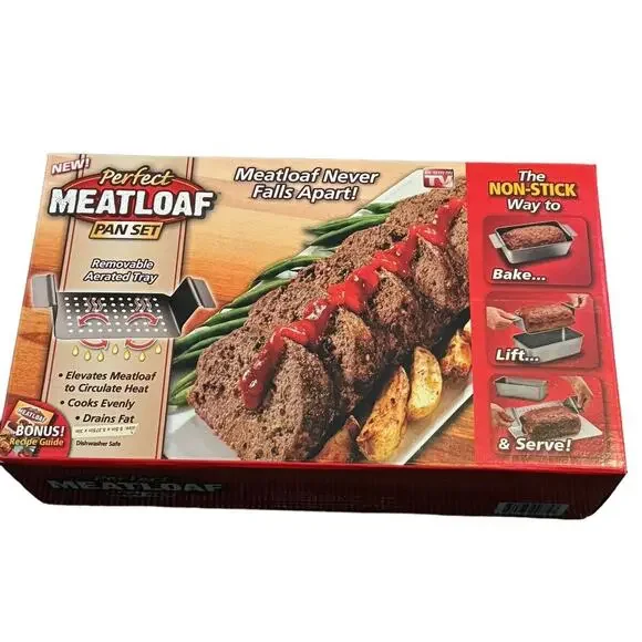 Perfect Meatloaf Pan Set‎ NEW Bonus Recipe Guide As Seen on TV Removable Tray
