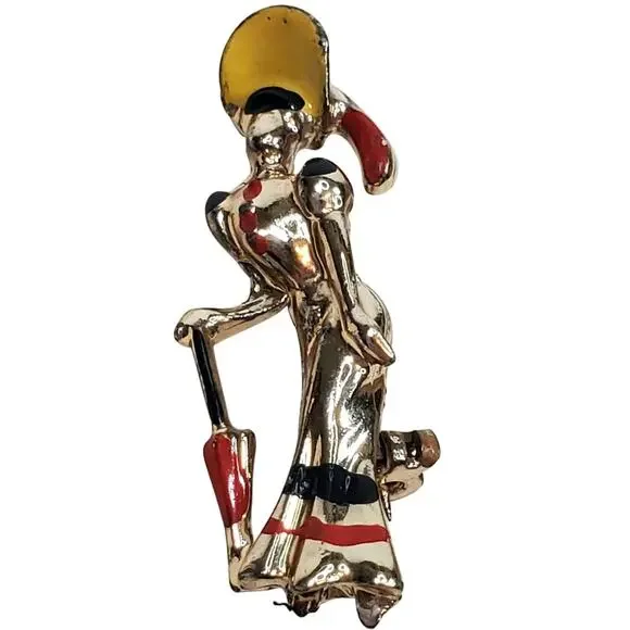 Vtg Lady with Umbrella Scatter Pin 1.25