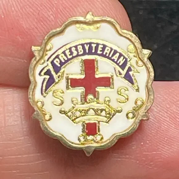 Vtg Original Cross & Crown By Uncas Pin Presbyterian Enamel SS Attendance Pin