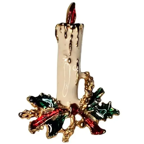 Enamel Christmas Candle Holly 2