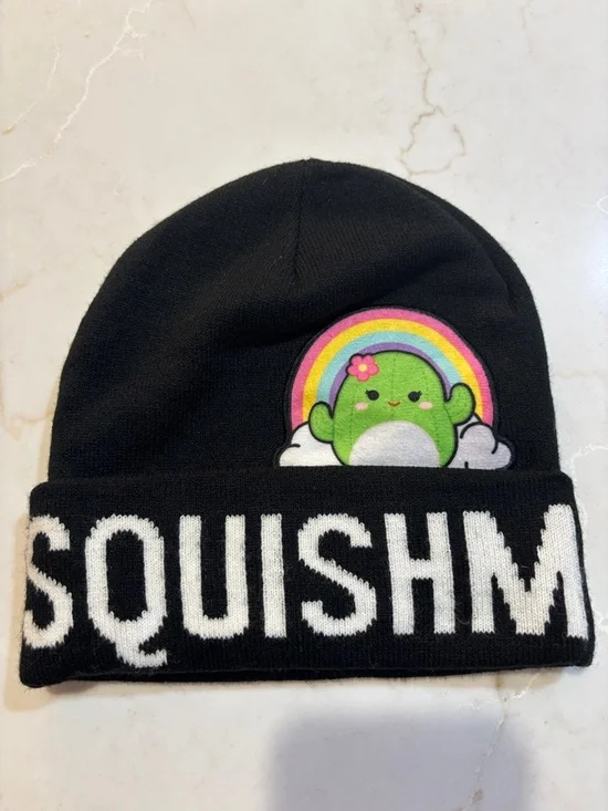 Squishmallows Maritza Cactus Beanie Hat Black Embroidered Patch