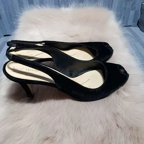 Kate Spade Open Toe Elastic Slk Black Velvet shoes