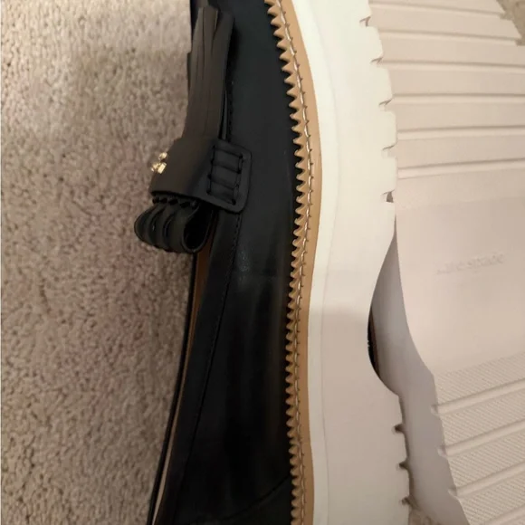 Kate Spade Hallie Lug Loafer Black Leather with White Platform Sole Size 9