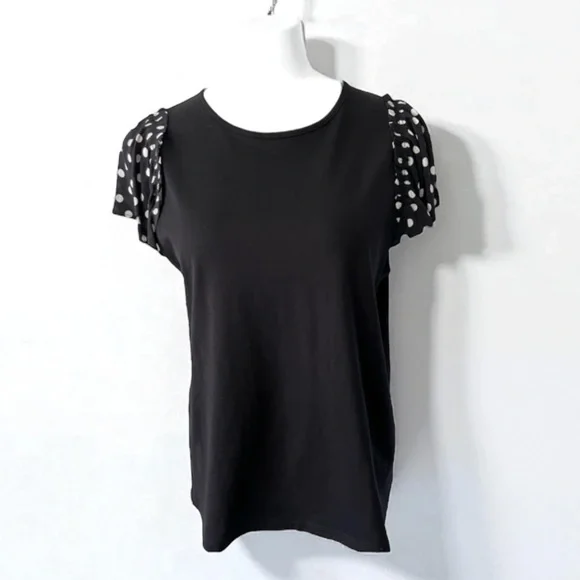 New! KATE SPADE Black Polka Dot Sleeve Top Size Large NWOT