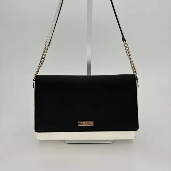Kate Spade Carson Black White Colorblock Chain Flap Crossbody Convertible Clutch