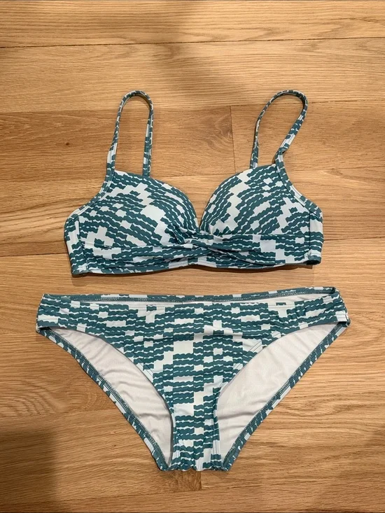 kate spade Teal and White Patterned Two-Piece Bikini Set