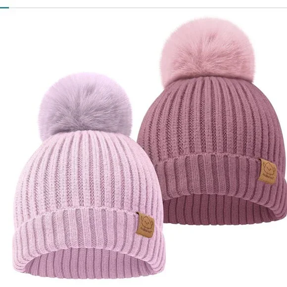 NWOT 2-Pack Baby Hats for Girls, 6 - 36 months - Stretchy Baby Beanies