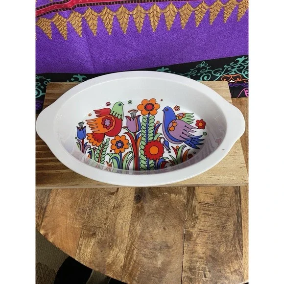 Royal Crown Paradise Porcelain Oval Baking Dish, Floral Bird Design MPN 3728
