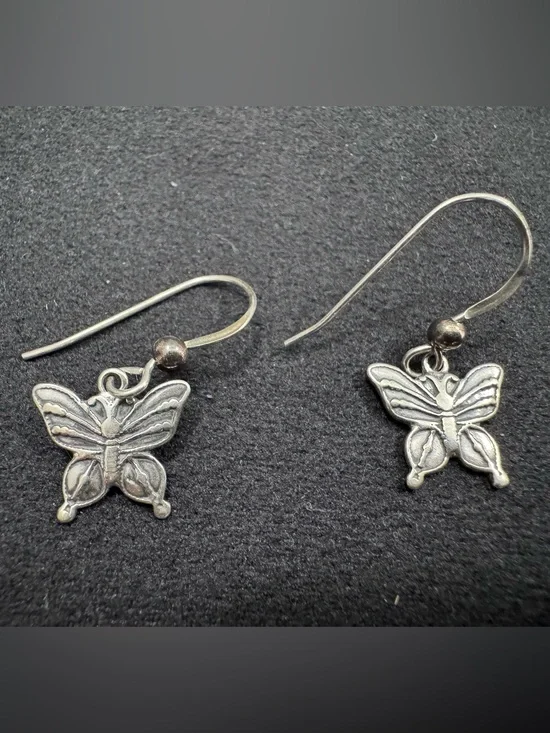 Sterling Silver Butterfly Drop Earrings - Silver