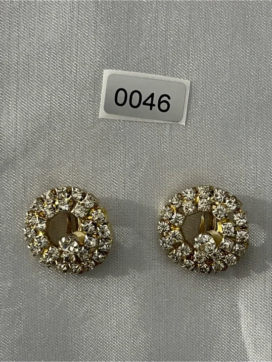 Gold-Tone Crystal Circle Clip Earrings - Clear