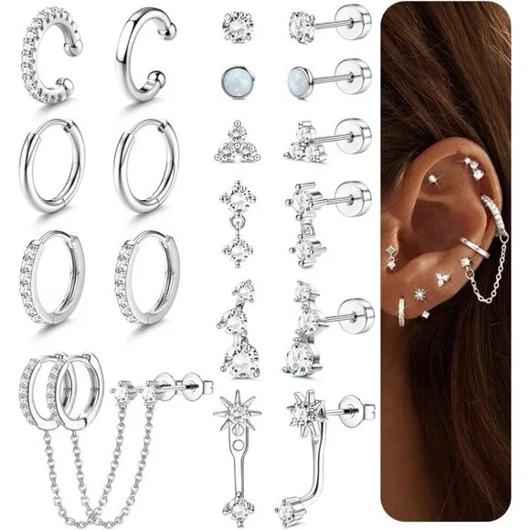 Small Hoop Earrings Set Women Hypoallergenic 14K Gold Steel Multiple Piercing