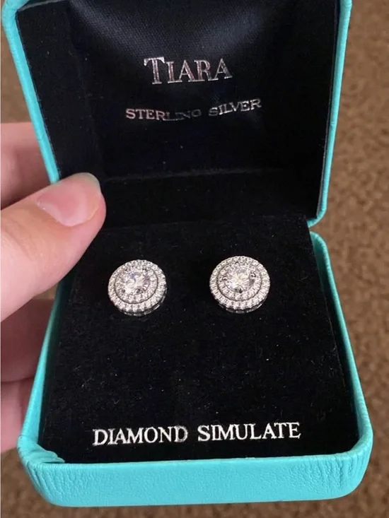 Tiara Silver Halo Stud Earrings with Clear Stones