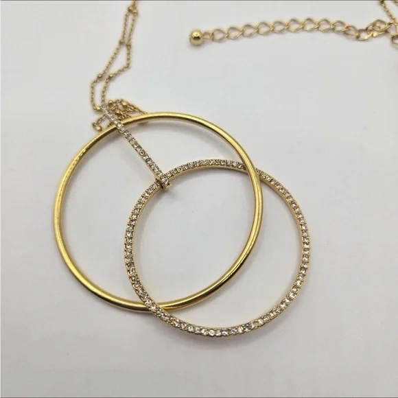 Kate Spade Gold-Tone Double Circle Pendant Necklace Rhinestones 3068