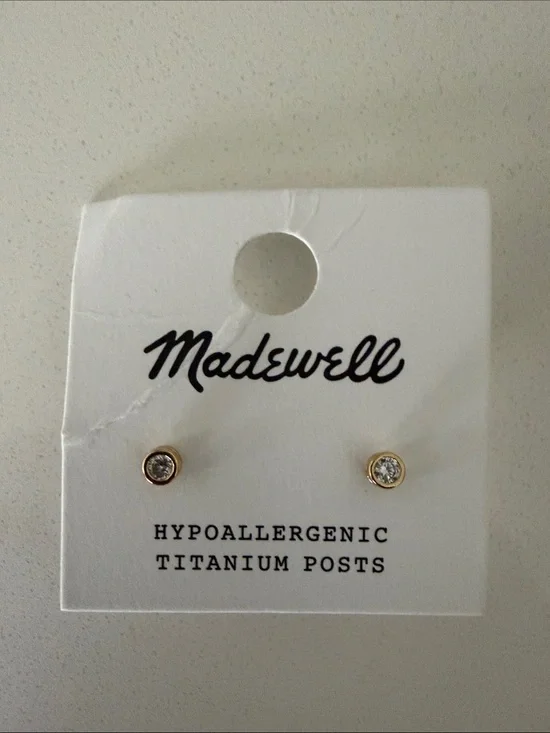 Madewell Gold Crystal Bezel Stud Earrings