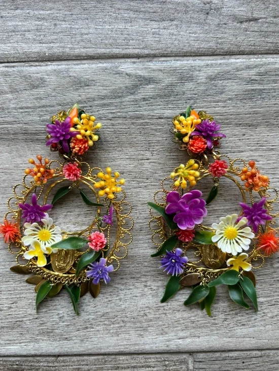 Mercedes Salazar Colorful Floral Statement Earrings - Colombian design handmade