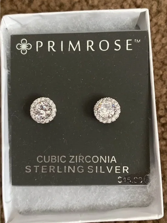 Primrose Sterling Silver Clear Cubic Zirconia Halo Stud Earrings