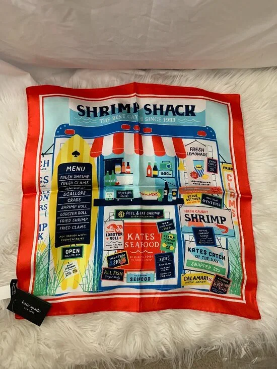 KATE SPADE Shrimp Shack Silk Bandana Scarf in Red Multi