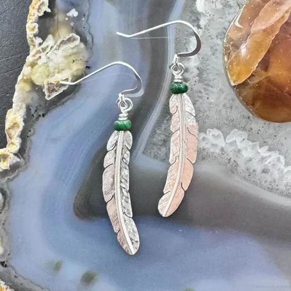 Anthony Gatewood Sterling & Malachite Bead Feather Dangle Earrings For Women
