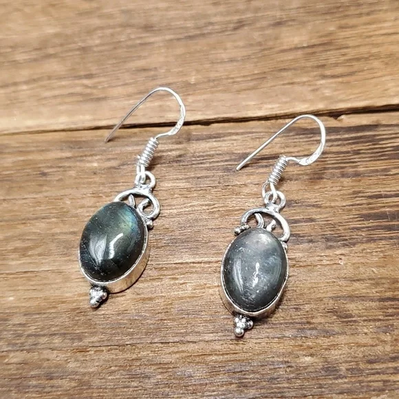 E2167‎ midnight precious stone sterling silver earrings