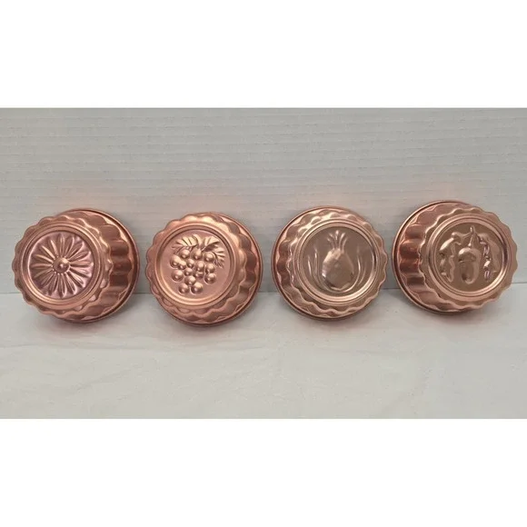 Vintage Jello Molds Set Of 4 Copper Color Aluminum Cake Tart Molds