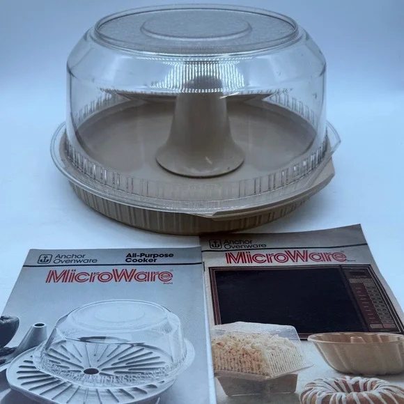 Anchor‎ Hocking MicroWare All-Purpose Cooker Vintage Microwave cake Pan no tac