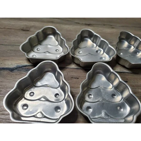 Vintage Aluminum Christmas Tree Mini Cake Pan Jello Molds Individual Set of 8