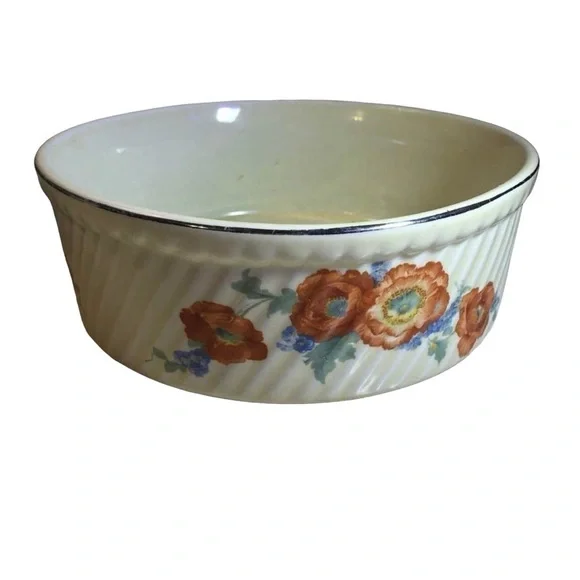 Vintage Hall Superior Quality Kitchenware Orange Poppy Flower French Baker USA
