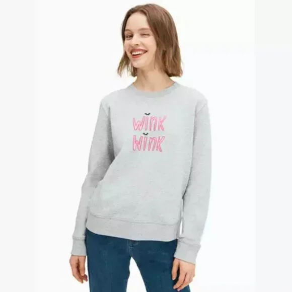 kate spade new york Sz. L Grey Wink Wink Crewneck Sweatshirt