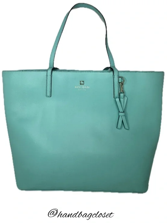 Kate Spade Sawyer Street Green-Blue Maxi Shoulder Bag/Tote Smooth Leather W/Bow
