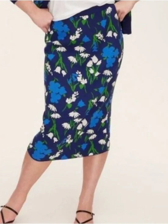 kate spade Navy Floral Midi Pencil Skirt with Blue & White Blooms