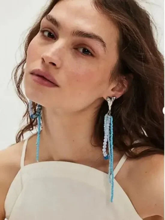 Free People Reese Dangle Earrings in Mixed Sky Blue