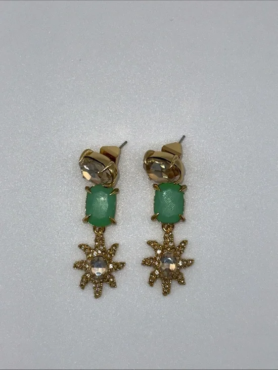 Gold-Tone Mint Green Drop Earrings with Crystal Star Charm