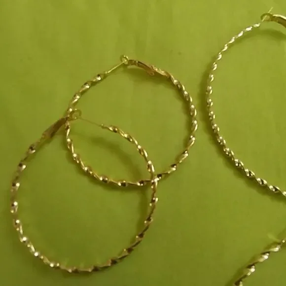 One Pair of twist gold hoops