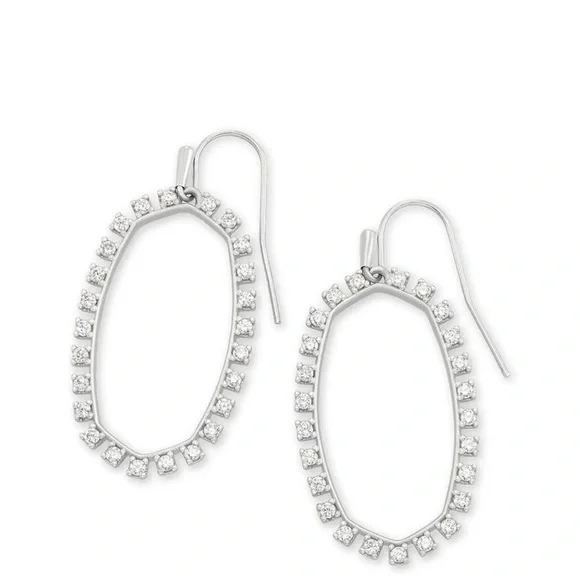 Kendra Scott Elle Open Frame Earring in Silver‎ Clear Cz. NEW